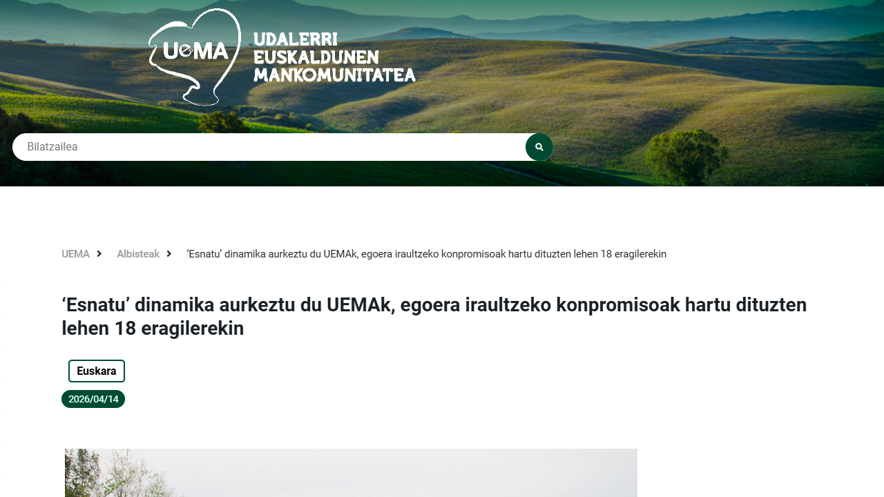 ‘Esnatu’ dinamika aurkeztu du UEMAk, egoera iraultzeko konpromisoak hartu dituzten lehen 18 eragilerekin