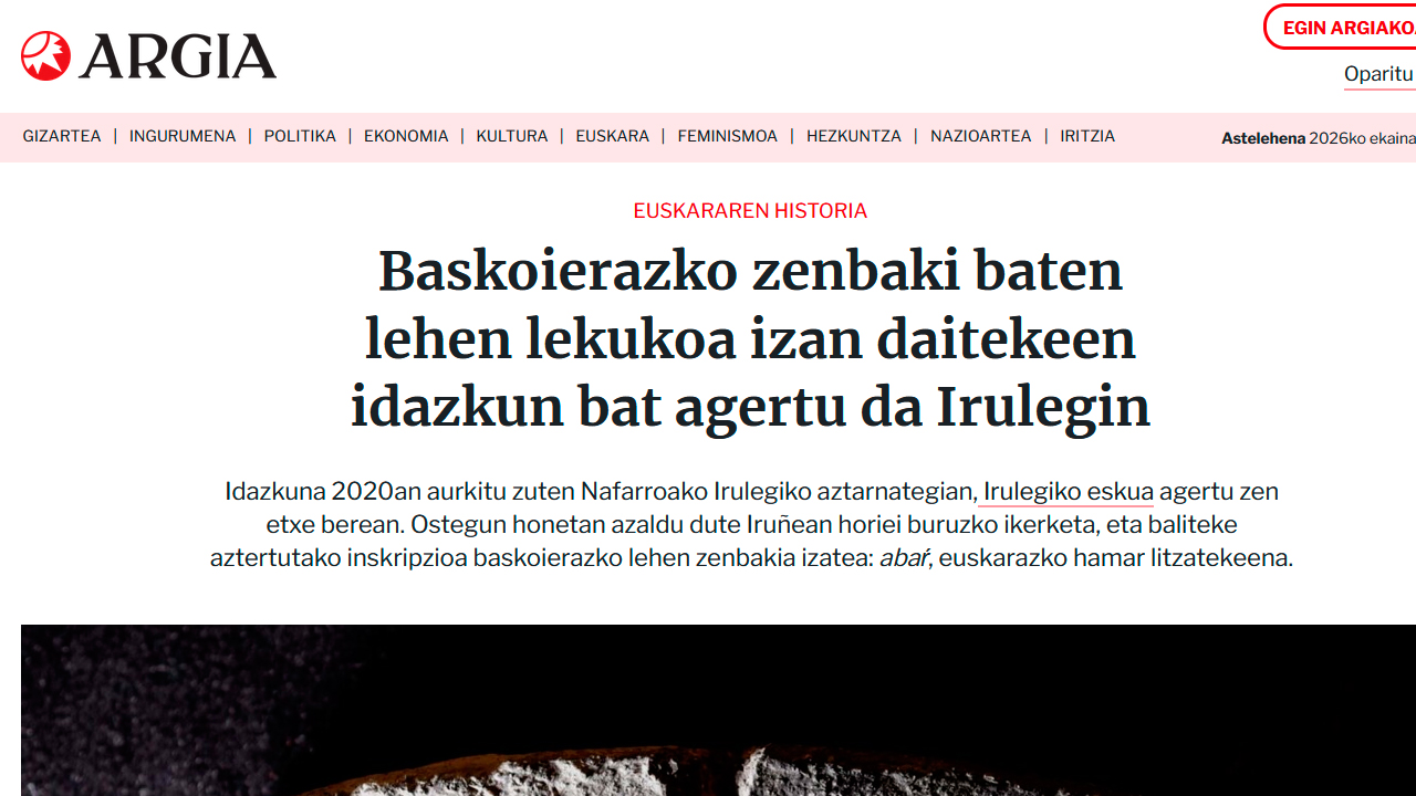 Baskoierazko zenbaki baten lehen lekukoa izan daitekeen idazkun bat agertu da Irulegin